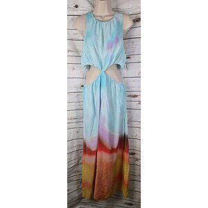 Jonathan Simkhai Alfie Sunset Ombre Maxi Dress L Cut Outs Rayon Womens Blue